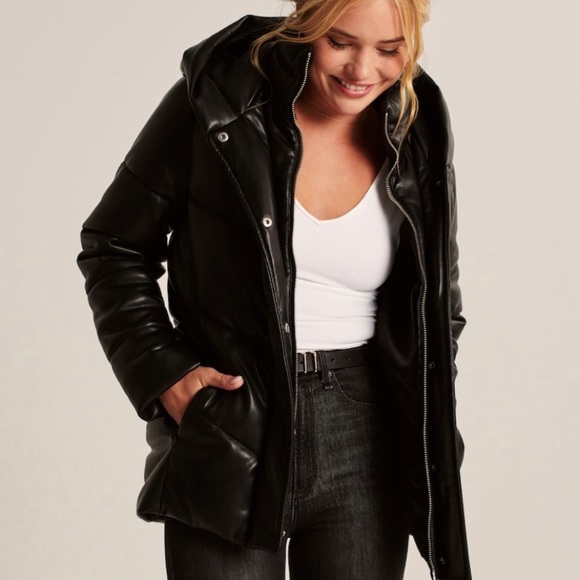 ABERCROMBIE & FITCH VEGAN LEATHER PUFFER - Picture 2 of 6